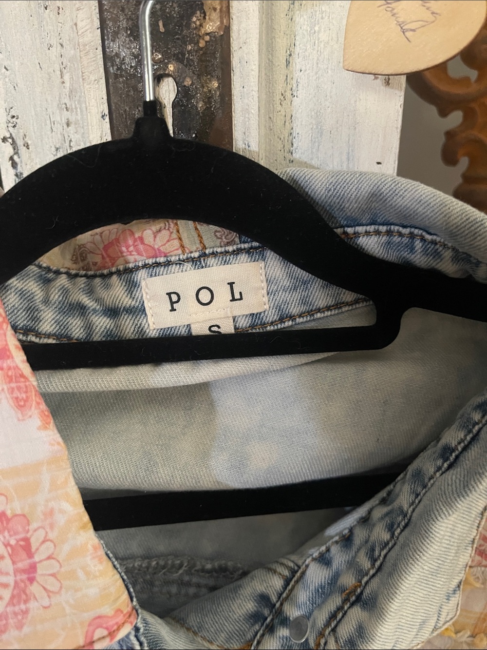 POL Light Blue Denim Jacket with Pink & Navy Floral Appliqués - Picture 2 of 6